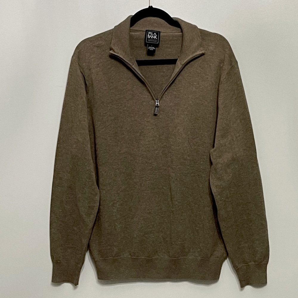 Jos. A. Bank Traveler Business 100% Pima Cotton Tan 3/4 Zip Pullover Sweater; L